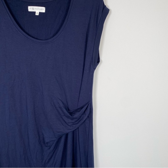 Lou & Gray For LOFT Twist Front T-Shirt Short Sleeve Midi Dress Navy Size Medium - Picture 3 of 6